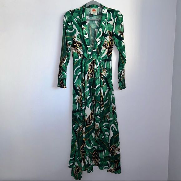 FARM Rio Green Leaf Print Maxi Dress sm - Picture 2 of 11